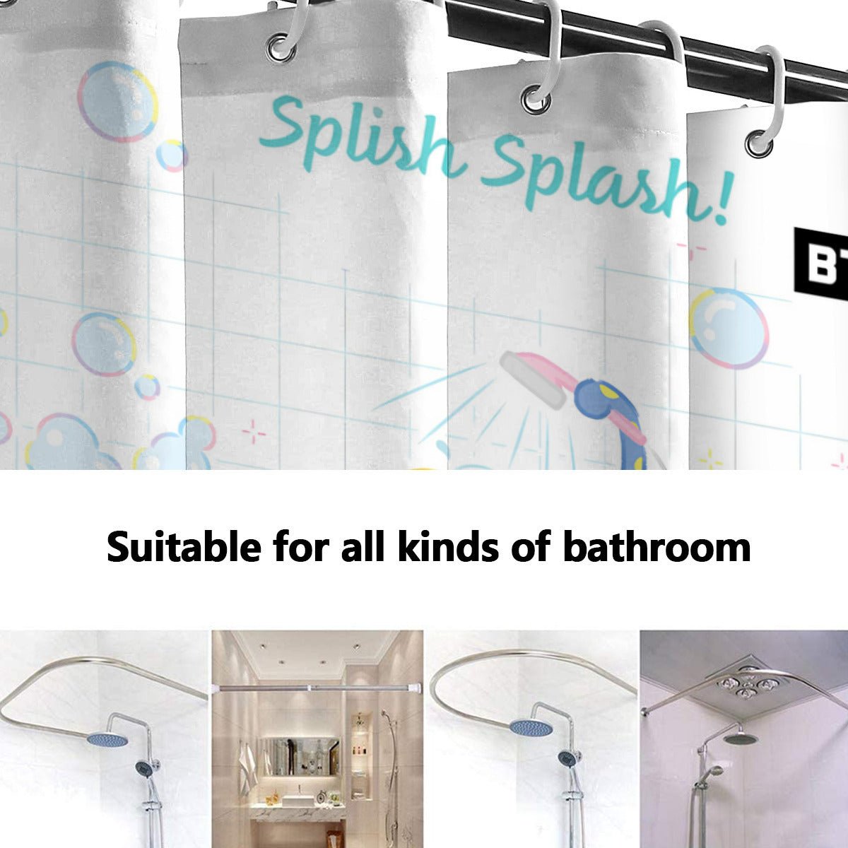 BTS BT21 Inspired Splish Splash! Shower Curtain - Ultimate bathroom accessory! Great home warming gift for your favorite Army! - Beyond The Shoppe