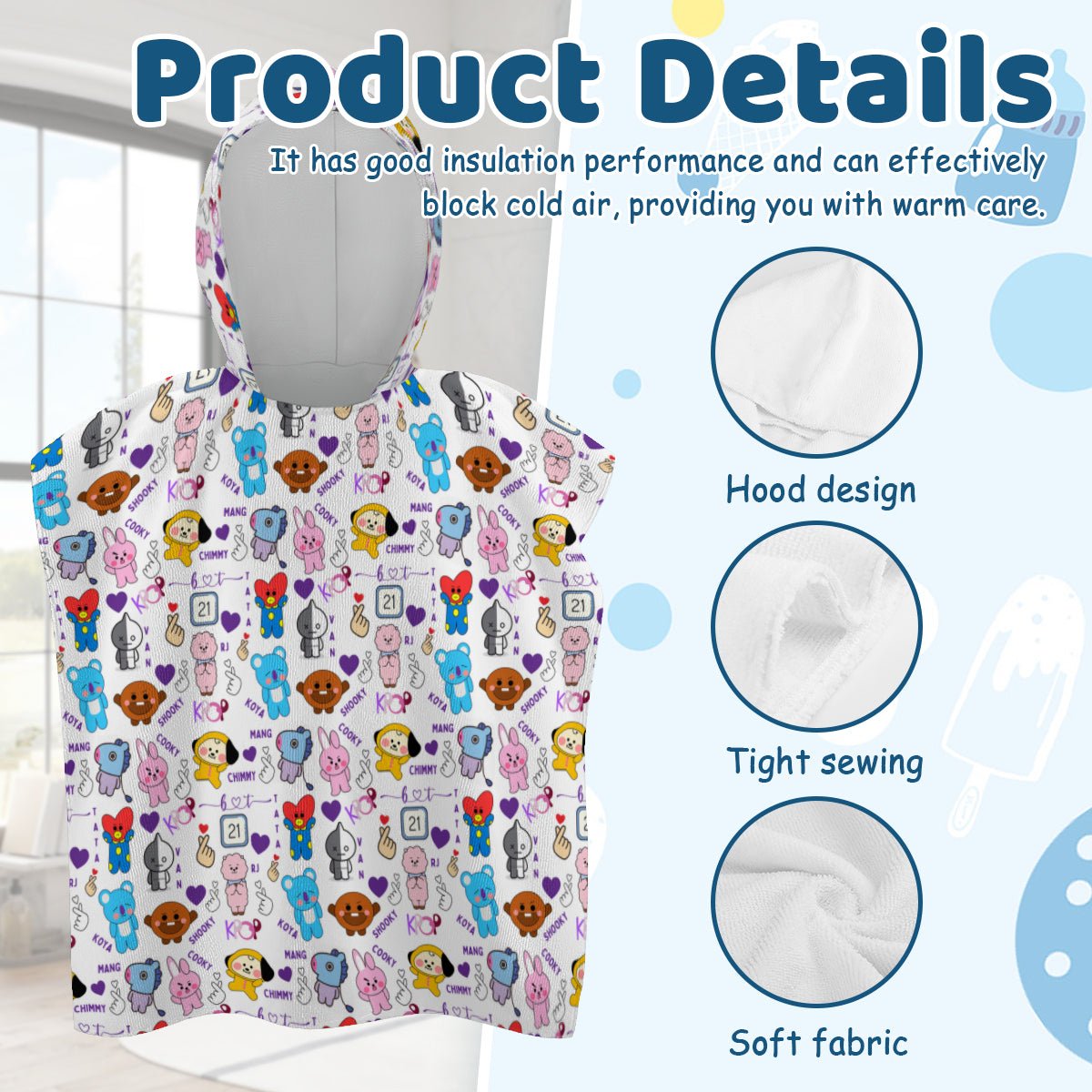 BTS BT21 Kids Hooded Towel! Great for bath time, the pool or beach! - Beyond The Shoppe