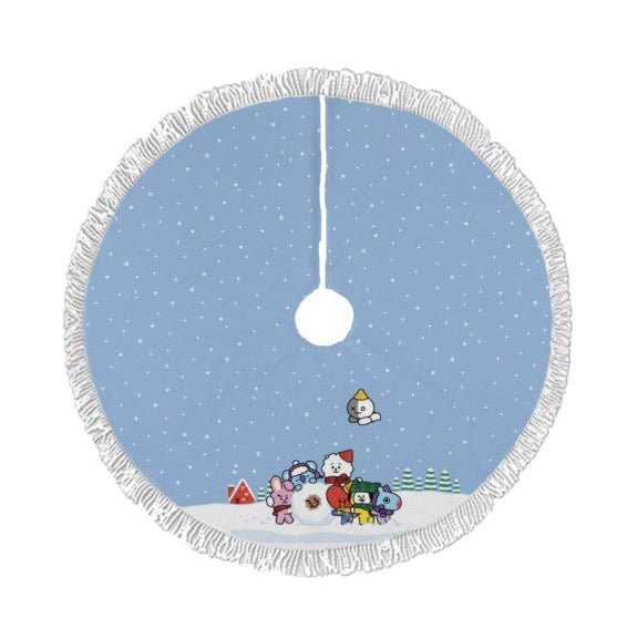 BTS BT21 Light Blue Holiday Tree Skirt – Plush Christmas Tree Skirt - Soft, Cozy & Festive Decor - Beyond The Shoppe