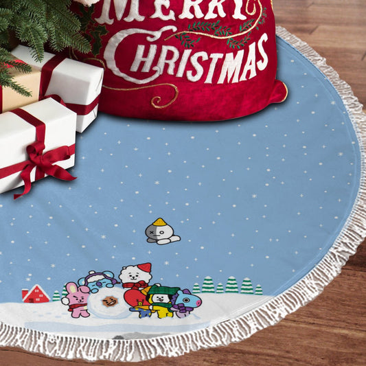BTS BT21 Light Blue Holiday Tree Skirt – Plush Christmas Tree Skirt - Soft, Cozy & Festive Decor - Beyond The Shoppe