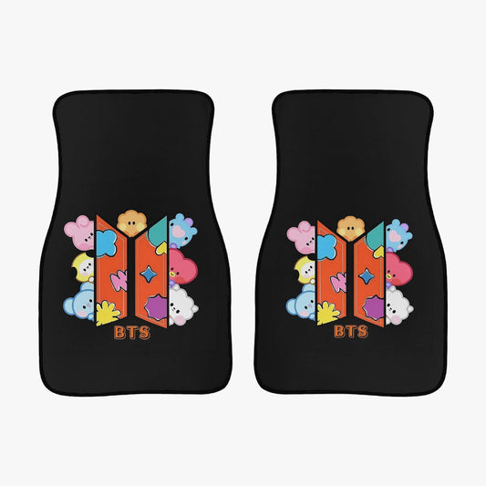 BTS BT21 Logo Car Mats - Set of 2 Front Mats - BTS Car Accessories - Bangtan Car mats - Kpop car mats - Beyond The Shoppe