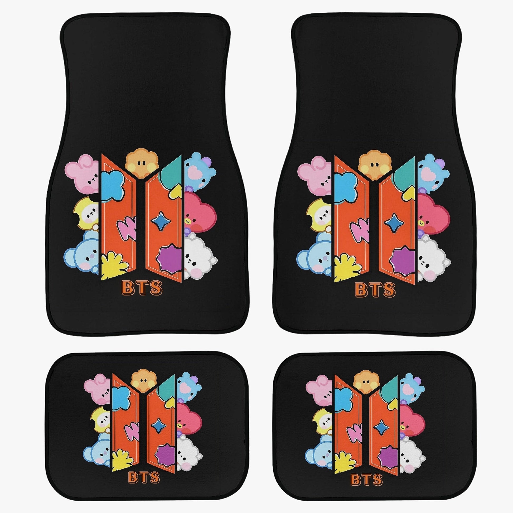 BTS BT21 Logo Car Mats - Set of 4 (2 front & 2 back) - BTS Car Accessories - Bangtan Car mats - Kpop car mats - Beyond The Shoppe
