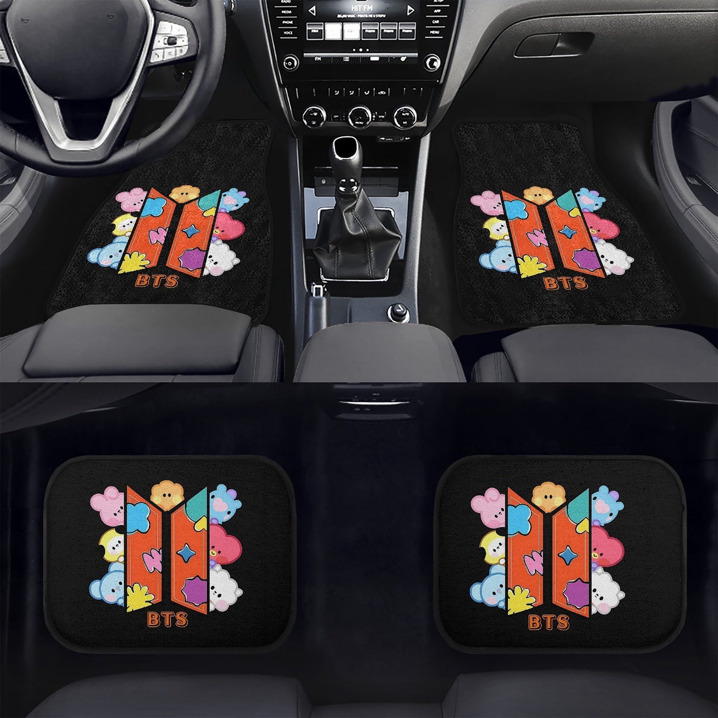 BTS BT21 Logo Car Mats - Set of 4 (2 front & 2 back) - BTS Car Accessories - Bangtan Car mats - Kpop car mats - Beyond The Shoppe