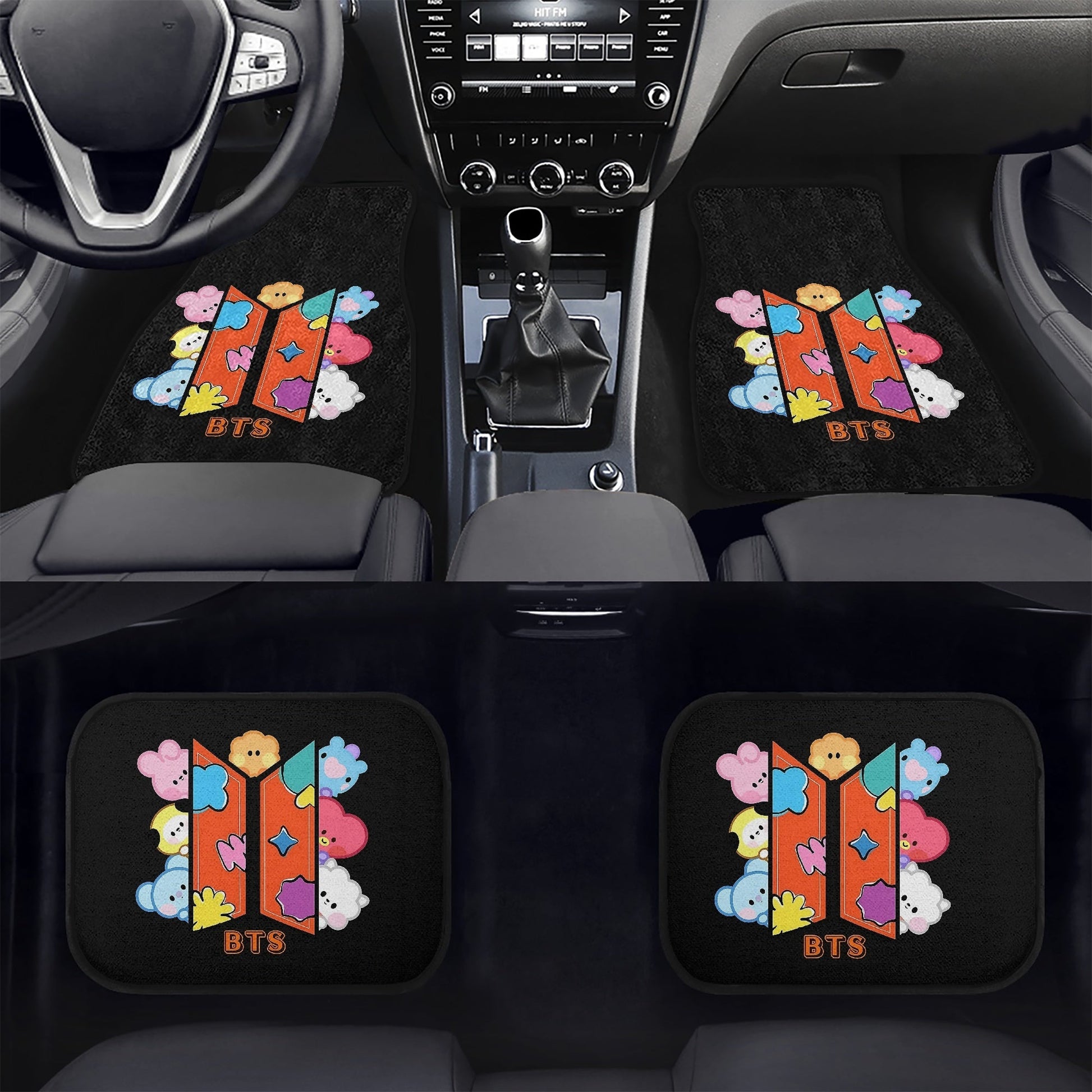 BTS BT21 Logo Car Mats - Set of 4 (2 front & 2 back) - BTS Car Accessories - Bangtan Car mats - Kpop car mats - Beyond The Shoppe
