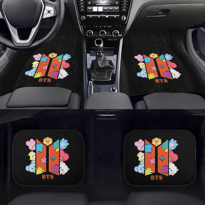 BTS BT21 Logo Car Mats - Set of 4 (2 front & 2 back) - BTS Car Accessories - Bangtan Car mats - Kpop car mats - Beyond The Shoppe