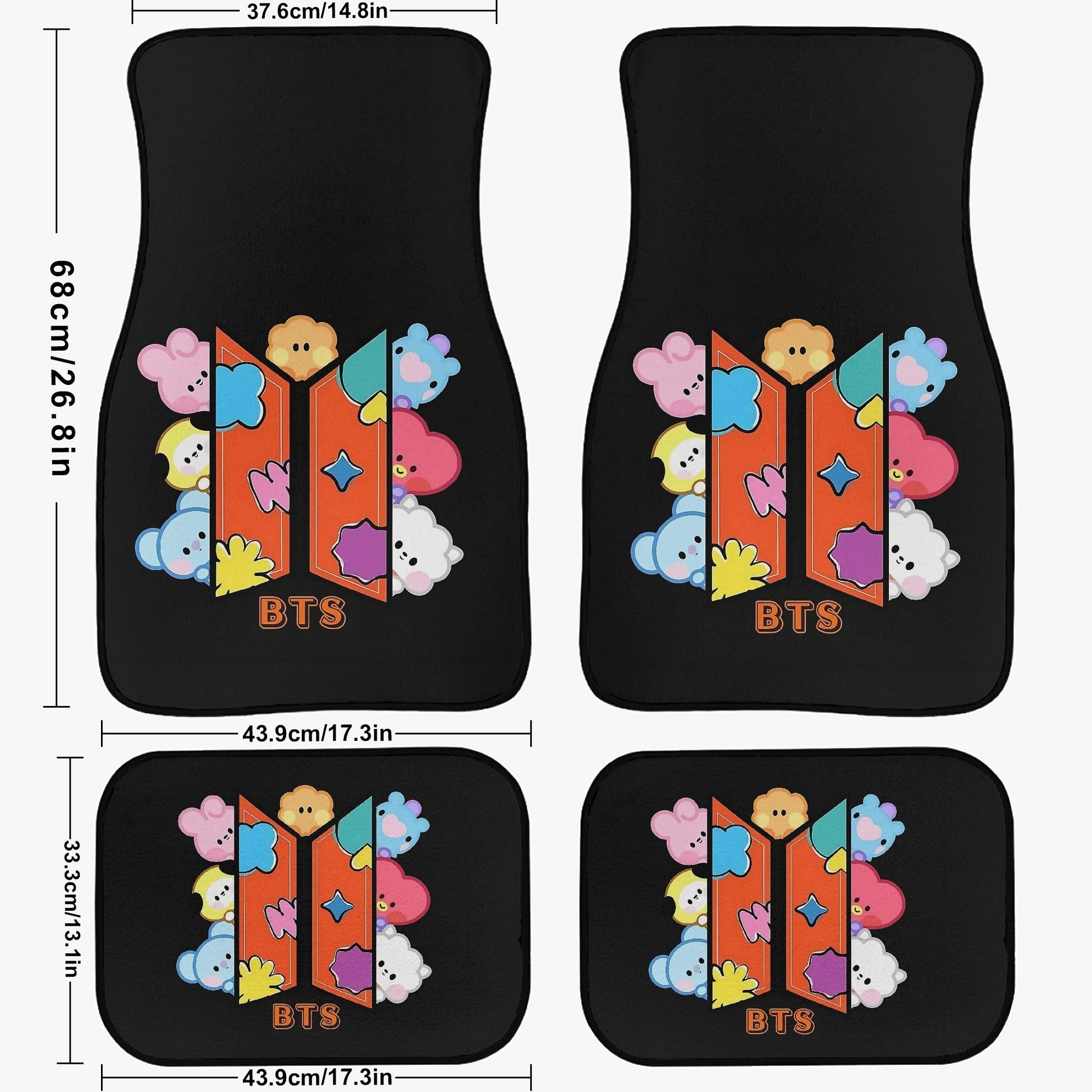 BTS BT21 Logo Car Mats - Set of 4 (2 front & 2 back) - BTS Car Accessories - Bangtan Car mats - Kpop car mats - Beyond The Shoppe