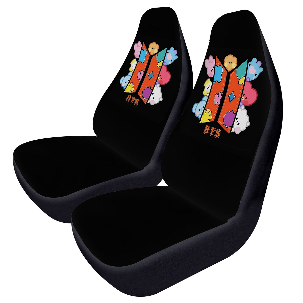 BTS BT21 Logo Car Microfiber Seat Covers - Set of 2 - BT21 Colorful logo car seat covers - bangtan army car accessories - ARMY gift - Beyond The Shoppe