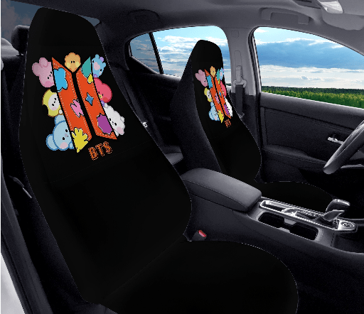 BTS BT21 Logo Car Microfiber Seat Covers - Set of 2 - Immediate shipping! - Beyond The Shoppe