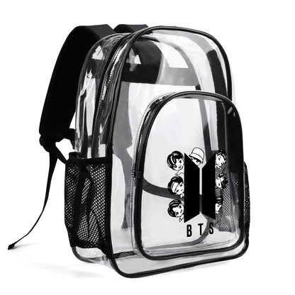 BTS BT21 Logo Series Clear Backpack - clear transparent see through bag bookbag carryall totes - Great for concerts, school, every day! - Beyond The Shoppe