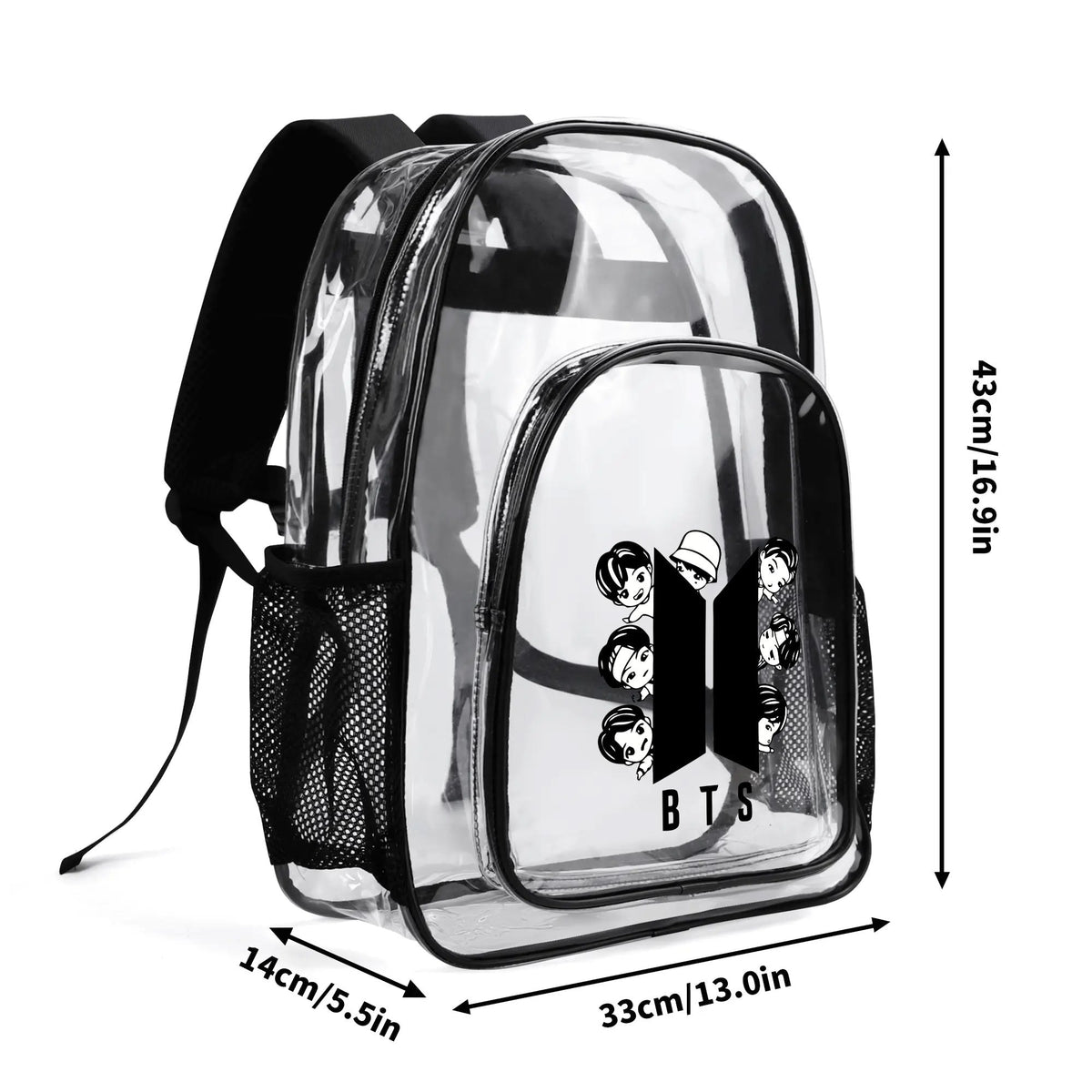 BTS BT21 Logo Series Clear Backpack - clear transparent see through bag bookbag carryall totes - Great for concerts, school, every day! - Beyond The Shoppe