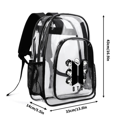 BTS BT21 Logo Series Clear Backpack - clear transparent see through bag bookbag carryall totes - Great for concerts, school, every day! - Beyond The Shoppe