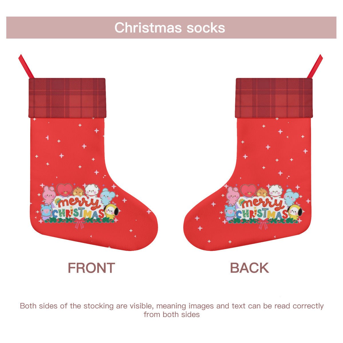 BTS BT21 Merry Christmas Red Classic Holiday 16 - Inch Linen Christmas Stocking – Decor, Soft & Durable - Beyond The Shoppe