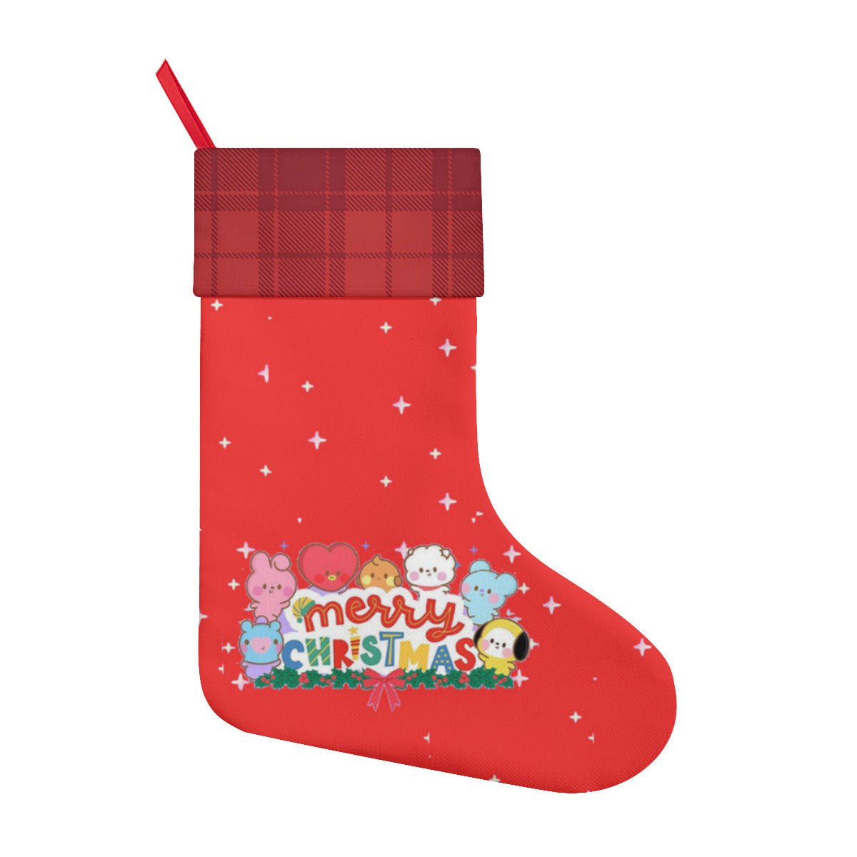 BTS BT21 Merry Christmas Red Classic Holiday 16 - Inch Linen Christmas Stocking – Decor, Soft & Durable - Beyond The Shoppe