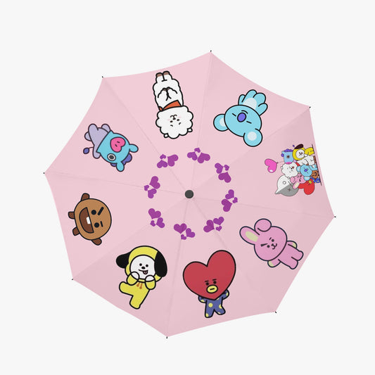 BTS BT21 Pink Umbrella - Automatic opening umbrella - Bts rainy weather, BTS protection from weather - Pink or purple options! - Beyond The Shoppe