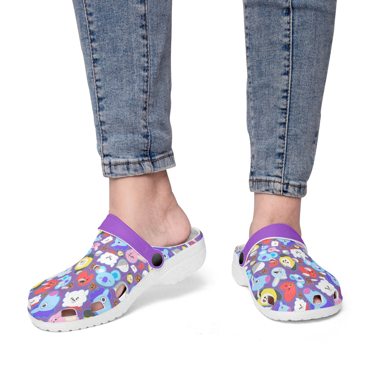 BTS BT21 Purple Designed Women & Men Sizes - Unisex Crocs - Clogs - Slip On Shoes - Beyond The Shoppe