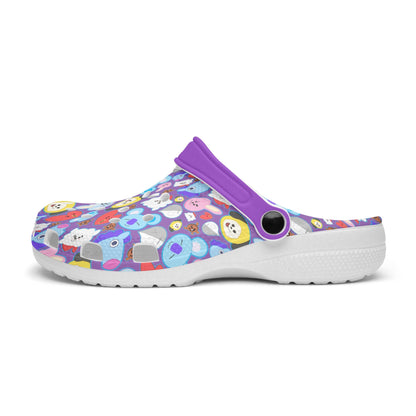 BTS BT21 Purple Designed Women & Men Sizes - Unisex Crocs - Clogs - Slip On Shoes - Beyond The Shoppe