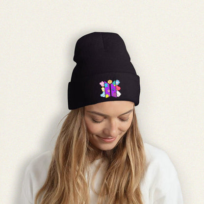 BTS BT21 Purple fun logo Beanie for Adults – Cozy Polyester Knit Hat - Stylish, Comfortable & Trendy Hat - Beyond The Shoppe