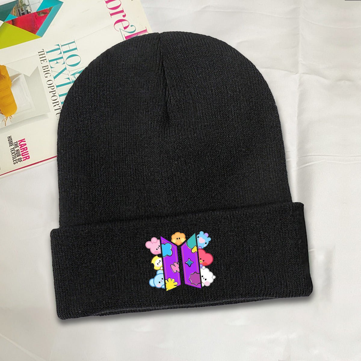 BTS BT21 Purple fun logo Beanie for Adults – Cozy Polyester Knit Hat - Stylish, Comfortable & Trendy Hat - Beyond The Shoppe