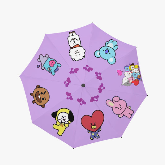 BTS BT21 Purple Umbrella - Automatic opening umbrella - Bts rainy weather, BTS protection from weather - Pink or purple options! - Beyond The Shoppe