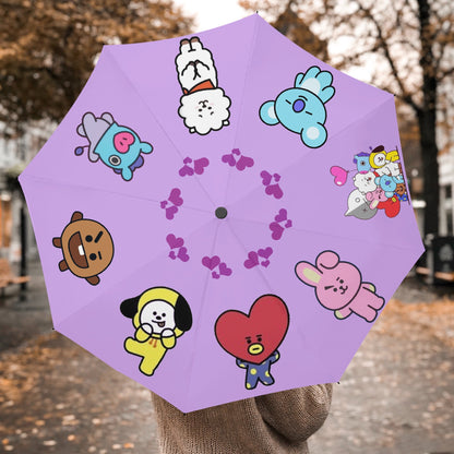 BTS BT21 Purple Umbrella - Automatic opening umbrella - Bts rainy weather, BTS protection from weather - Pink or purple options! - Beyond The Shoppe