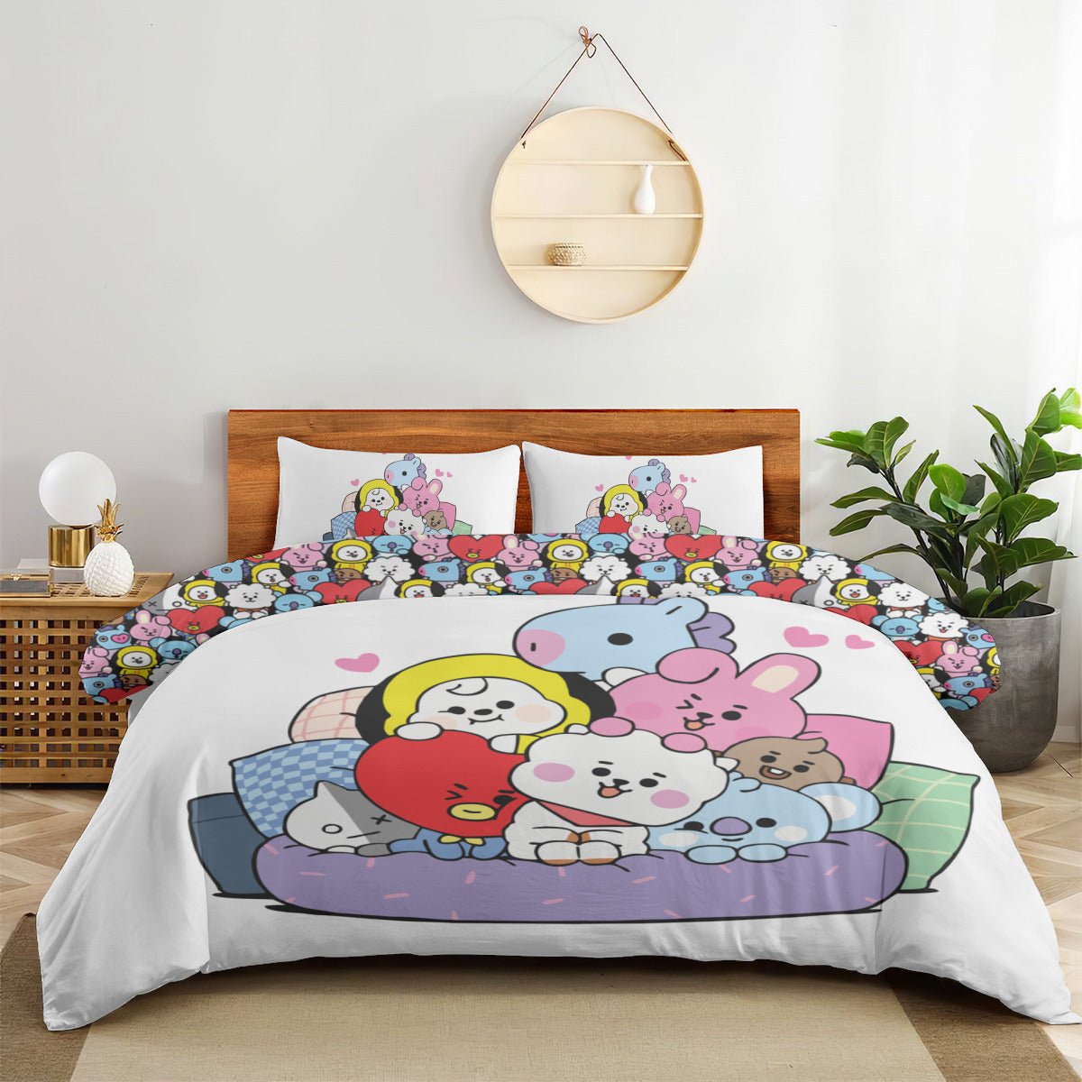 BTS BT21 - Quilt Cover Four - Piece Set - Quilt cover, 2 Pillowcases and 1 Bed Sheet - ARMY bedroom decor! Blanket and sheet set - Beyond The Shoppe