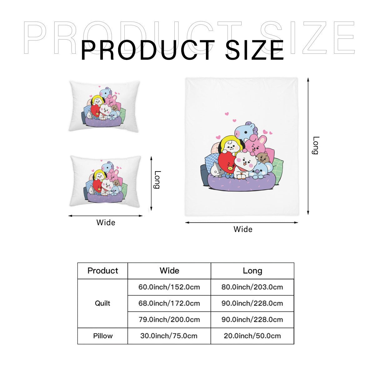 BTS BT21 - Quilt Cover Four - Piece Set - Quilt cover, 2 Pillowcases and 1 Bed Sheet - ARMY bedroom decor! Blanket and sheet set - Beyond The Shoppe
