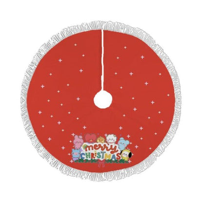 BTS BT21 Red Holiday Tree Skirt – Plush Christmas Tree Skirt - Soft, Cozy & Festive Decor - Beyond The Shoppe