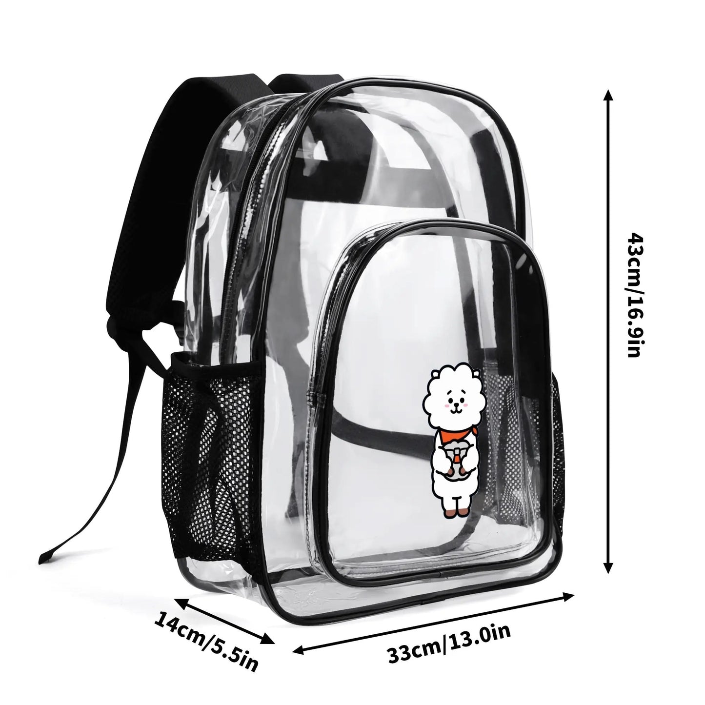 BTS BT21 RJ Clear Backpack 17 Inch PVC Transparent Bookbag - Beyond The Shoppe