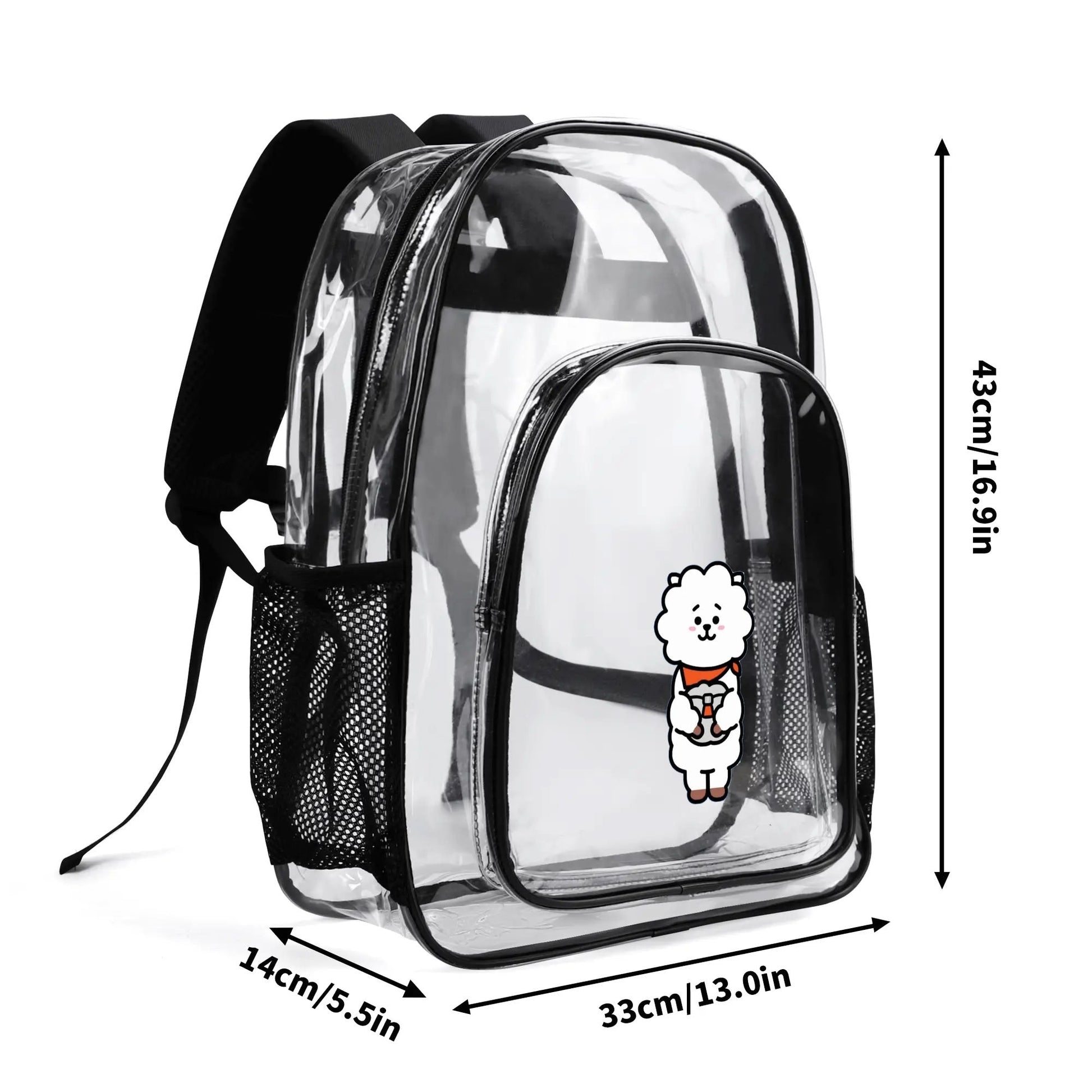 BTS BT21 RJ Clear Backpack 17 Inch PVC Transparent Bookbag - Beyond The Shoppe