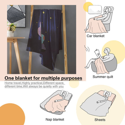 BTS BT21 Sleeping under the moon Flannel Breathable Blanket 4 Sizes! Blanket Throw - Beyond The Shoppe