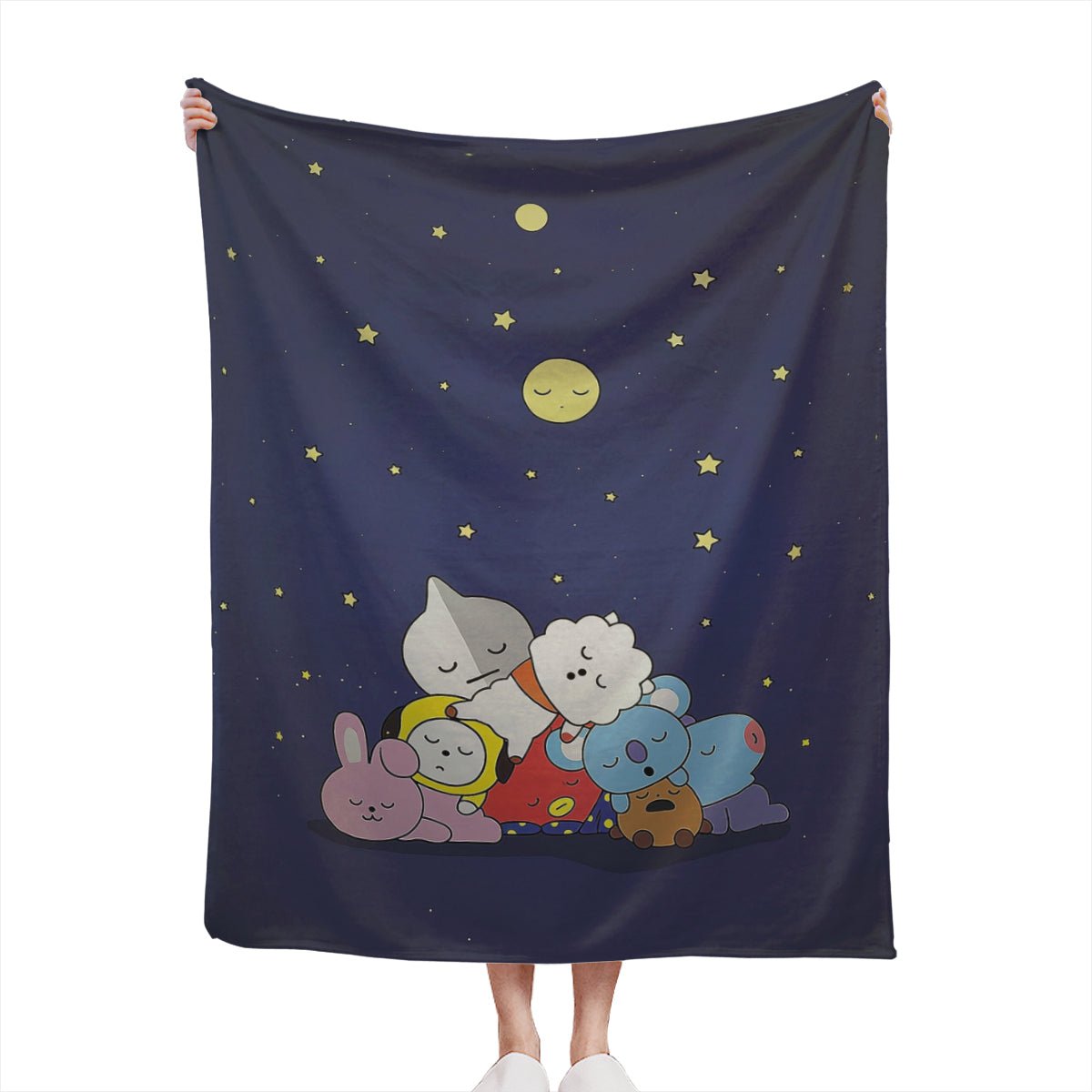 BTS BT21 Sleeping under the moon Flannel Breathable Blanket 4 Sizes! Blanket Throw - Beyond The Shoppe