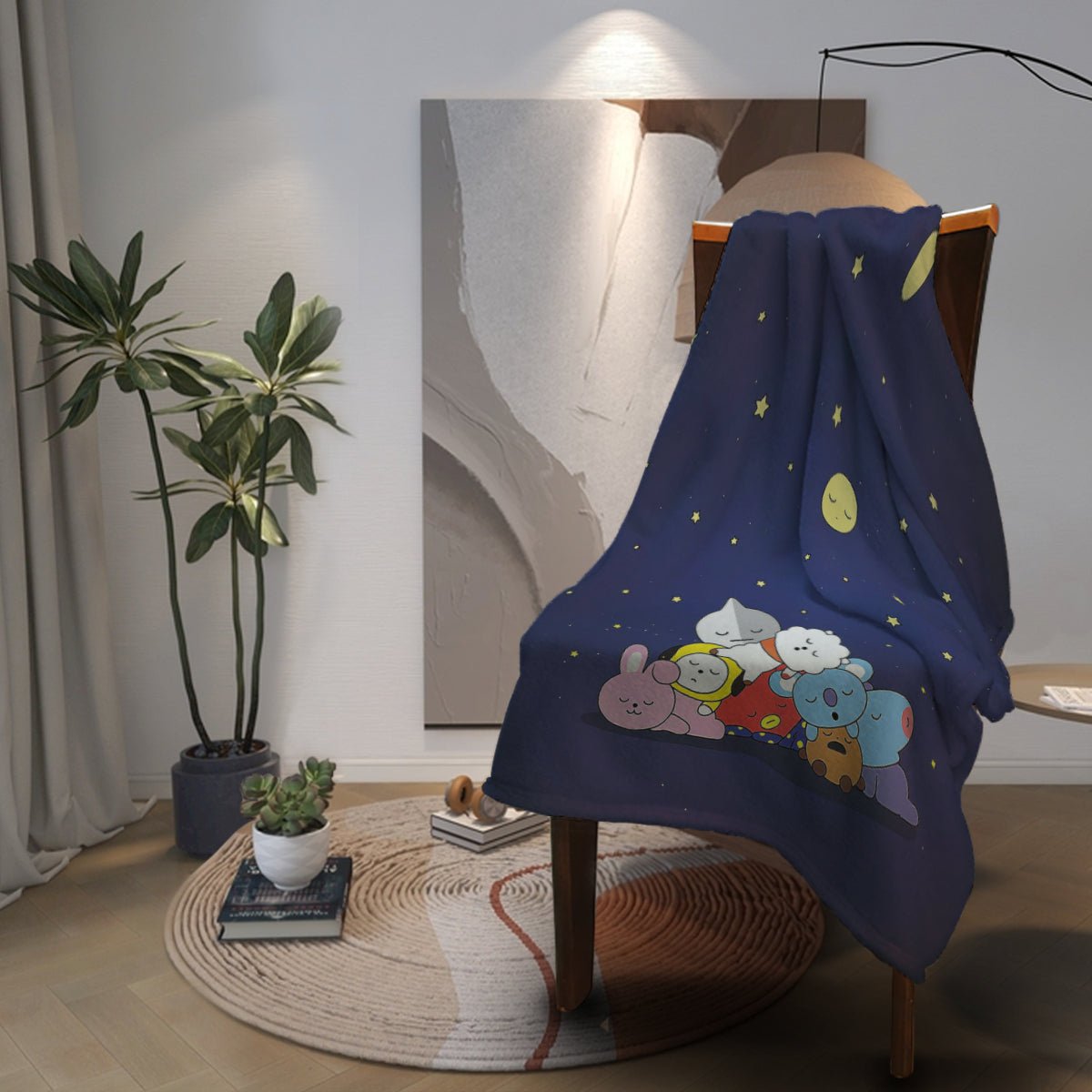 BTS BT21 Sleeping under the moon Flannel Breathable Blanket 4 Sizes! Blanket Throw - Beyond The Shoppe
