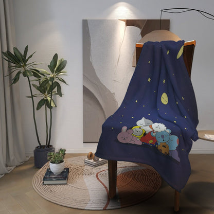 BTS BT21 Sleeping under the moon Flannel Breathable Blanket 4 Sizes! Blanket Throw - Beyond The Shoppe