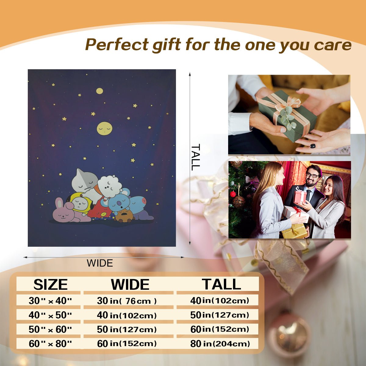 BTS BT21 Sleeping under the moon Flannel Breathable Blanket 4 Sizes! Blanket Throw - Beyond The Shoppe