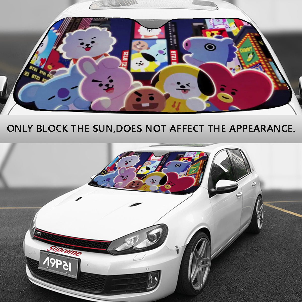 BTS BT21 Smiling Car Windshield Sun Shade - Car sun visor - Car sun blocker - Windshield heat shield - Auto sunshade - Beyond The Shoppe