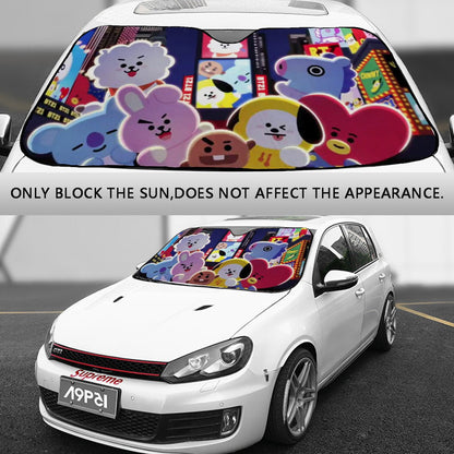 BTS BT21 Smiling Car Windshield Sun Shade - Car sun visor - Car sun blocker - Windshield heat shield - Auto sunshade - Beyond The Shoppe
