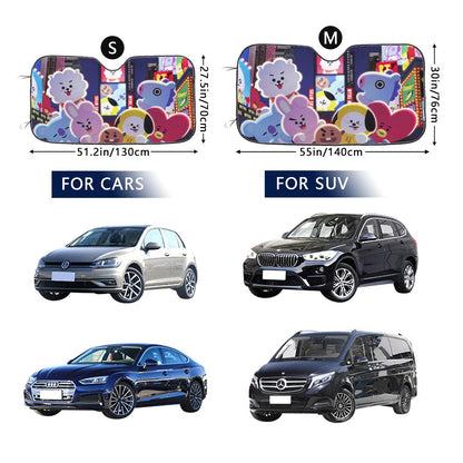 BTS BT21 Smiling Car Windshield Sun Shade - Car sun visor - Car sun blocker - Windshield heat shield - Auto sunshade - Beyond The Shoppe
