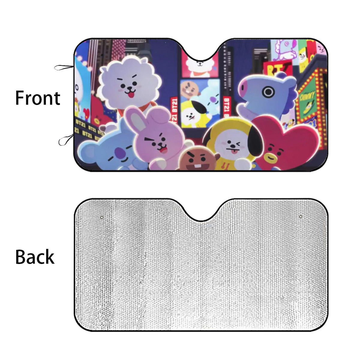 BTS BT21 Smiling Car Windshield Sun Shade - Car sun visor - Car sun blocker - Windshield heat shield - Auto sunshade - Beyond The Shoppe