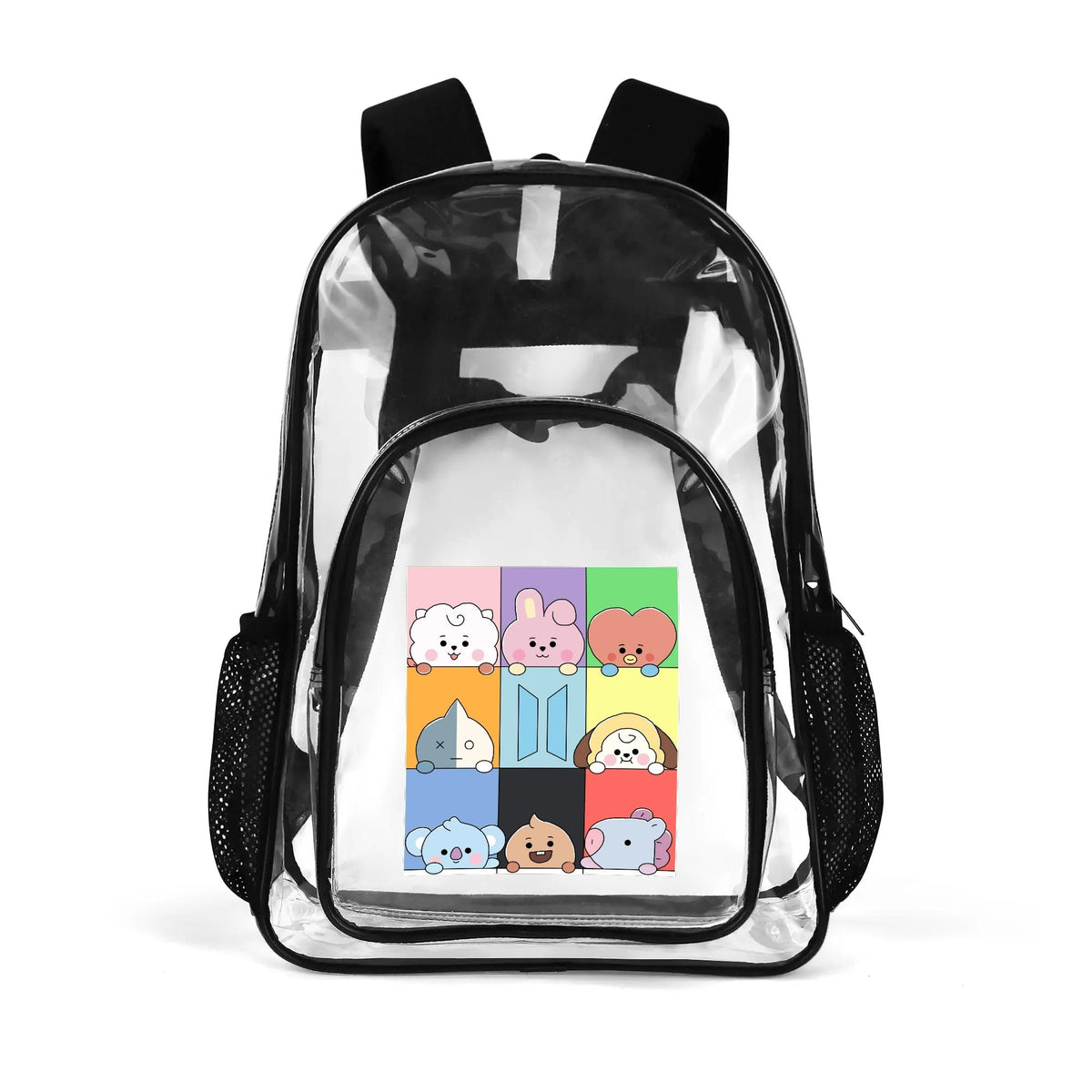 BTS BT21 Squares Clear Backpack 17 Inch PVC Transparent Bookbag - Beyond The Shoppe