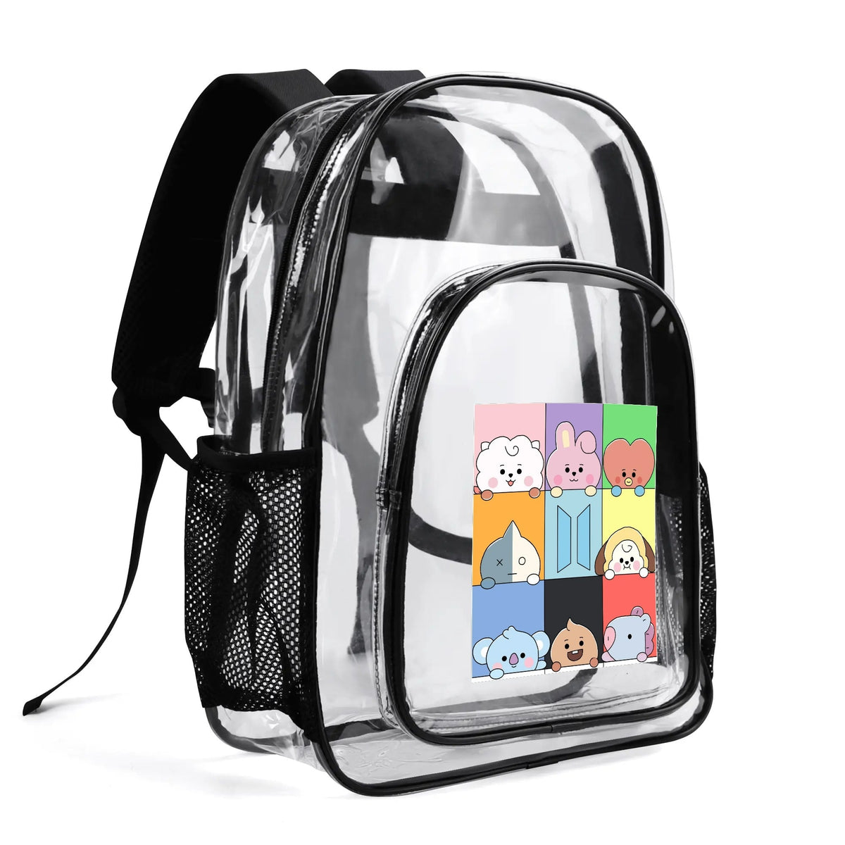 BTS BT21 Squares Clear Backpack 17 Inch PVC Transparent Bookbag - Beyond The Shoppe