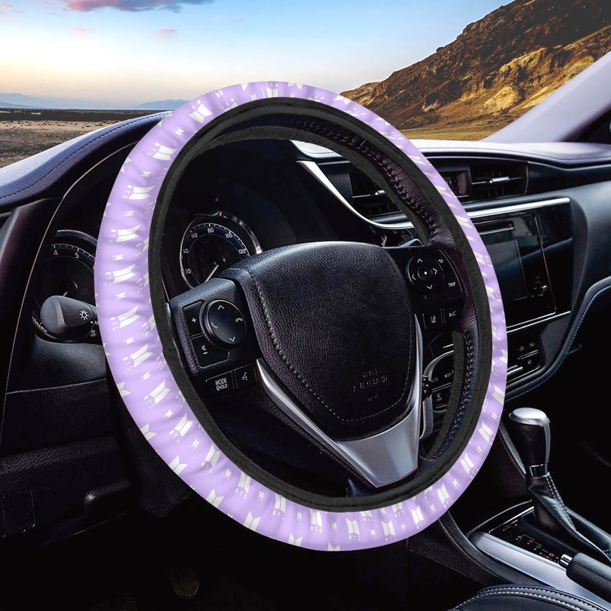 BTS BT21 Steering Wheel Cover Lilac & White - BTS logo - Great BTS car accessory - bst gift - bts army - bts car accessories - Beyond The Shoppe