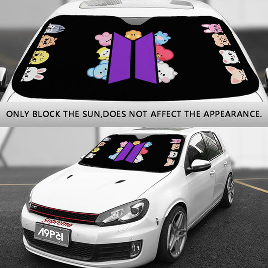 BTS BT21 & Stray Kids Duo Combo Custom Car Sun Shade - Windshield Cover - Sun Cover - Gift for kpop Fan - Beyond The Shoppe