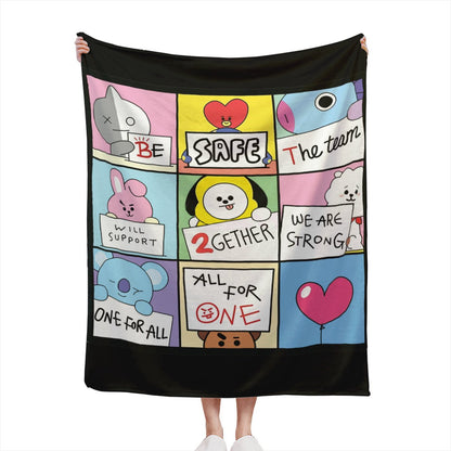 BTS BT21 The Team Boxes Flannel Breathable Blanket 4 Sizes! Blanket Throw - Beyond The Shoppe