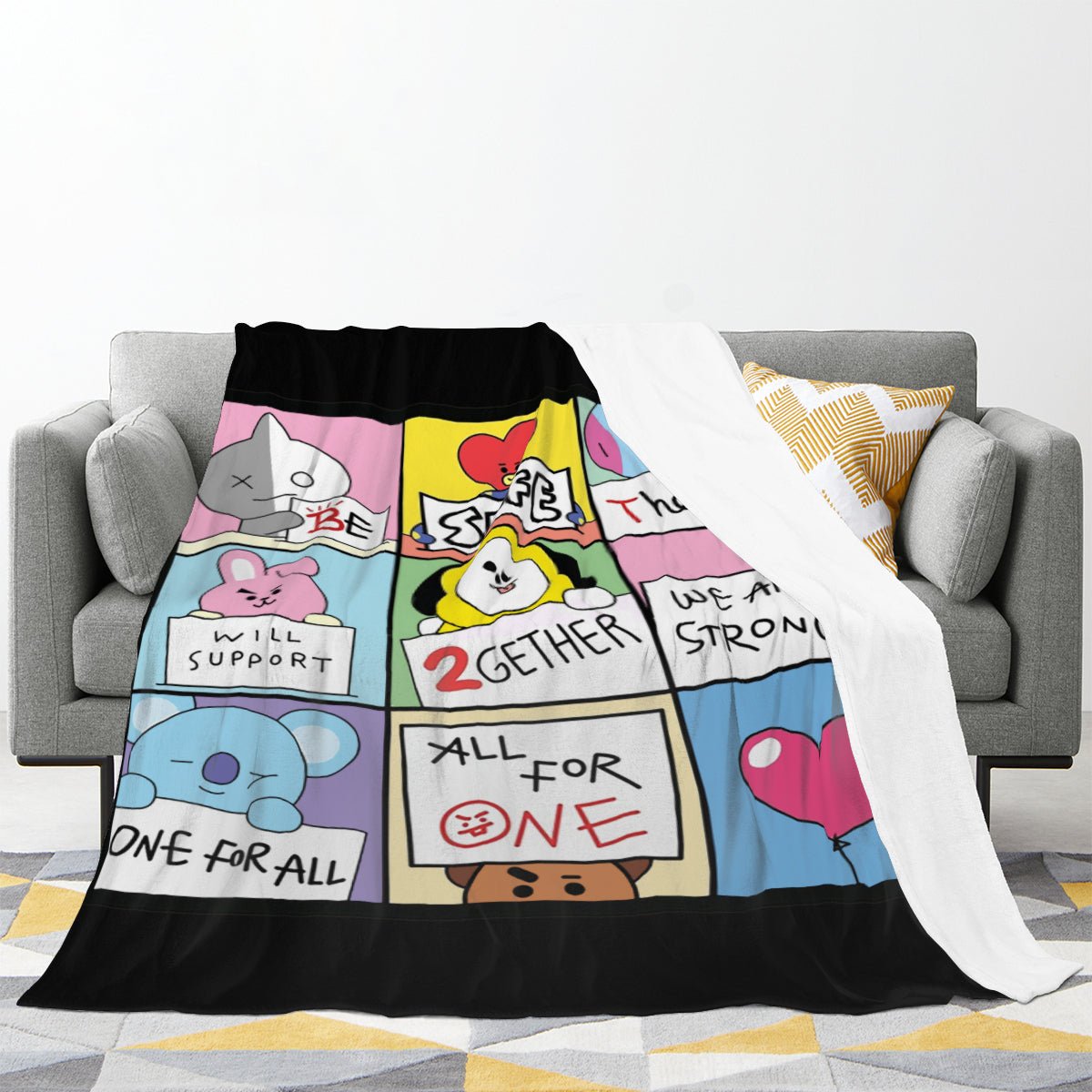 BTS BT21 The Team Boxes Flannel Breathable Blanket 4 Sizes! Blanket Throw - Beyond The Shoppe