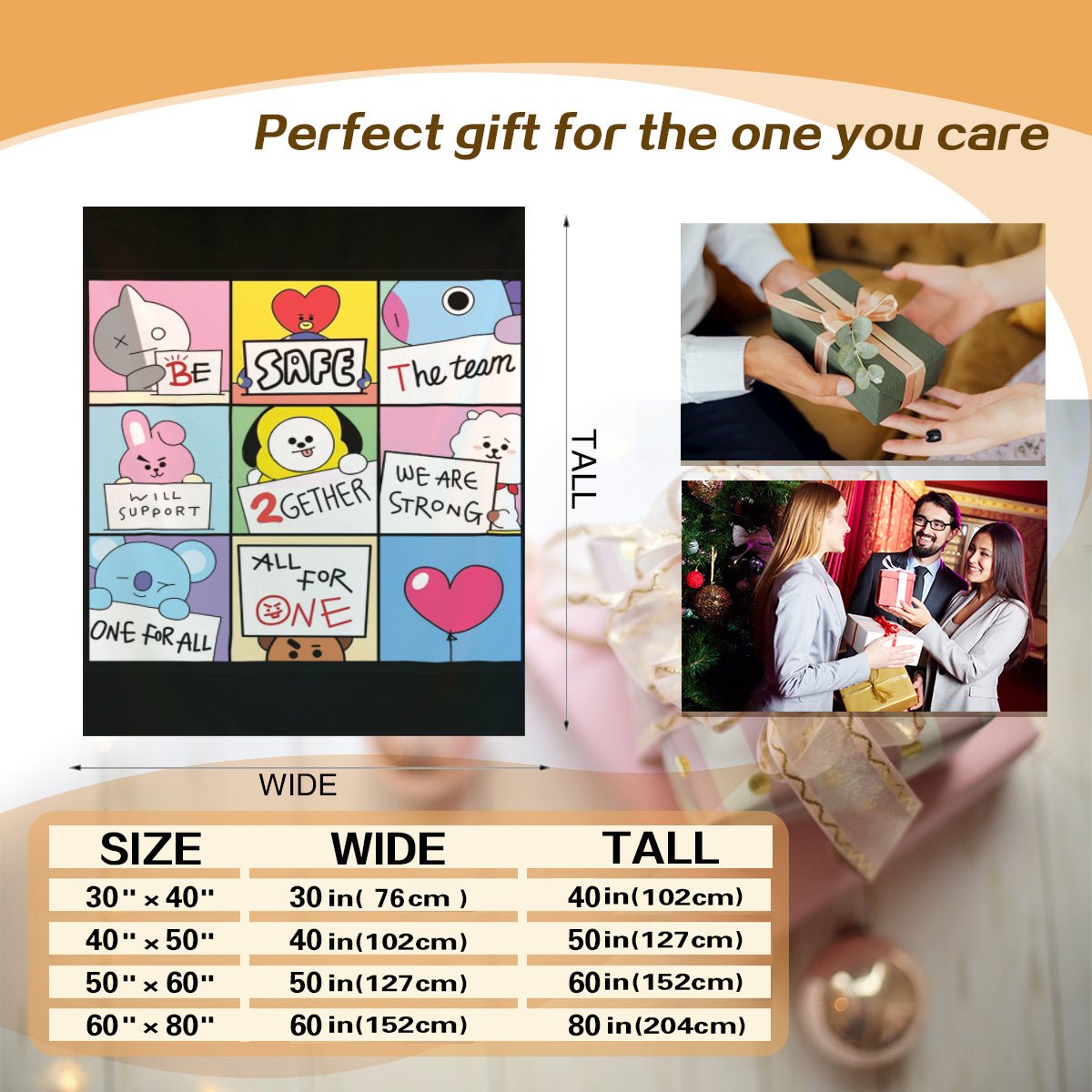 BTS BT21 The Team Boxes Flannel Breathable Blanket 4 Sizes! Blanket Throw - Beyond The Shoppe