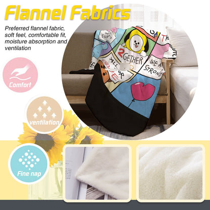 BTS BT21 The Team Boxes Flannel Breathable Blanket 4 Sizes! Blanket Throw - Beyond The Shoppe