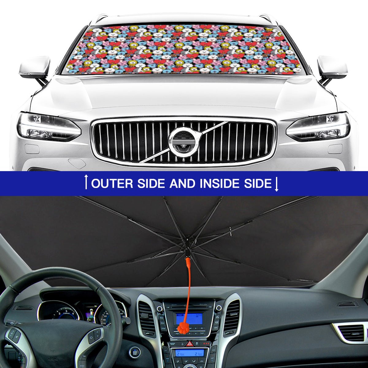 BTS BT21 Themed Sun Shade Parasol Style - Windshield Cover - KPop Themed - Great gift! Car Window Shield - Windshield Protector - Beyond The Shoppe