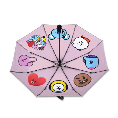 BTS BT21 Umbrella - Pink or Purple! Automatic opening umbrella - Bts rainy weather, BTS protection from weather - Beyond The Shoppe