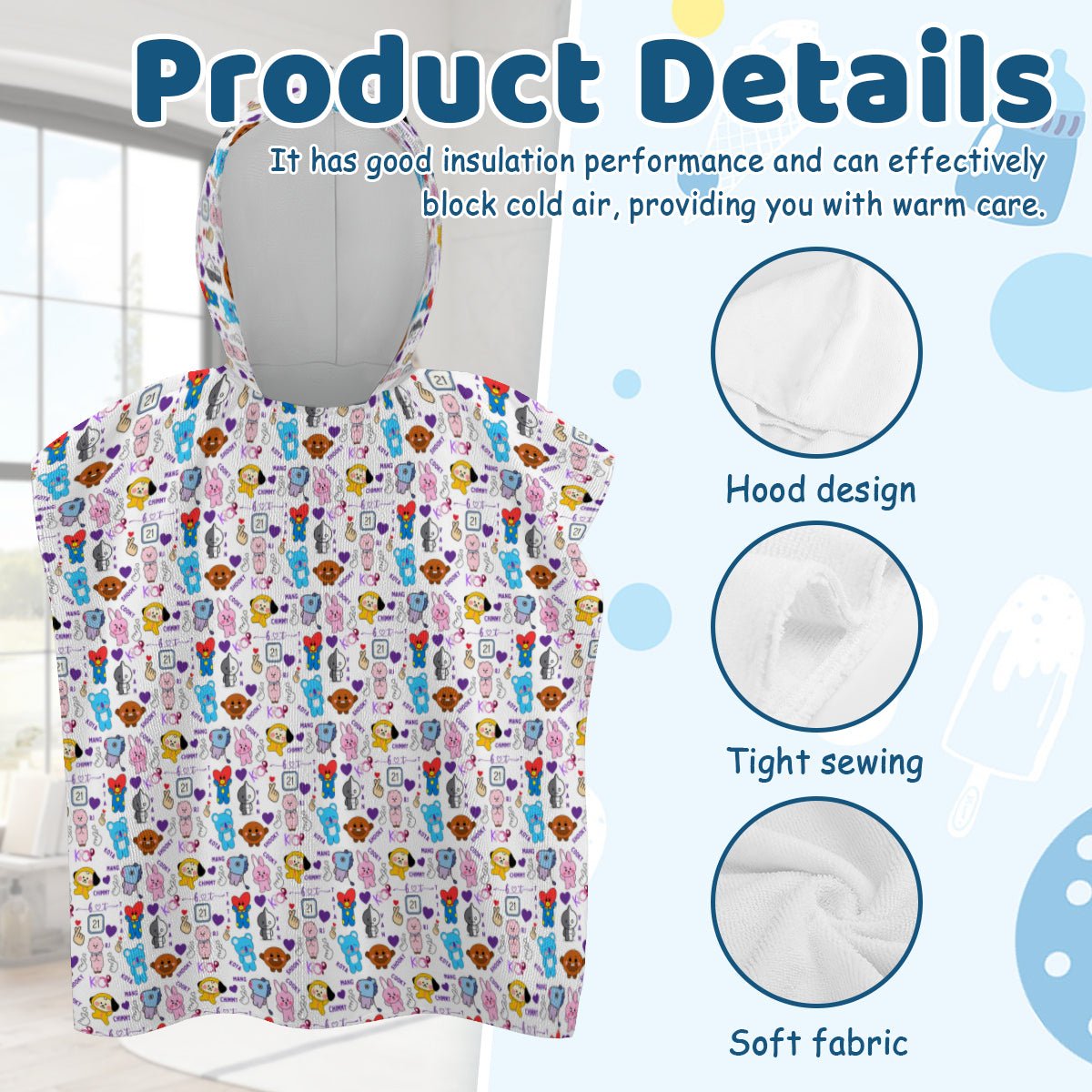 BTS BT21 Unisex Childrens Hooded Bath & Pool Beach Towel - Great for bath time too! - Beyond The Shoppe