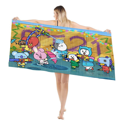 BTS BT21 Watergun Fight Beach towel - Pool towel - Oversized bath towel - Large Towel - Beyond The Shoppe